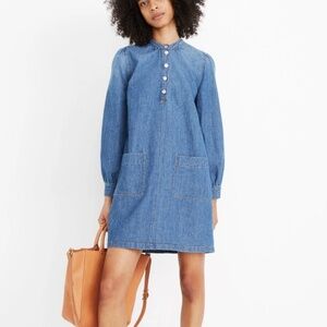 Madewell Denim Patch-Pocket Popover Shirtdress Midwash Indigo Size XS